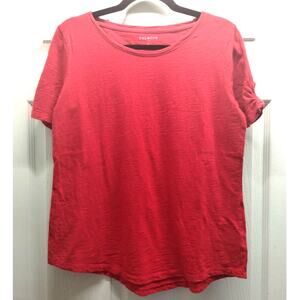 Talbots Women's Size Medium Red Slub Cotton Keyhole Sleeves Tee T-Shirt
